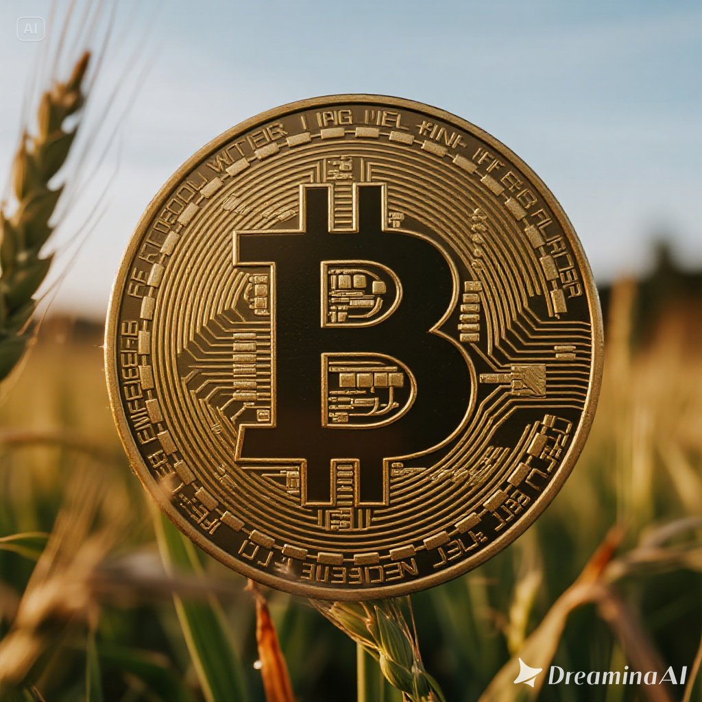 Ilustrasi yield farming dengan simbol kripto, grafik APY, dan jaringan blockchain.