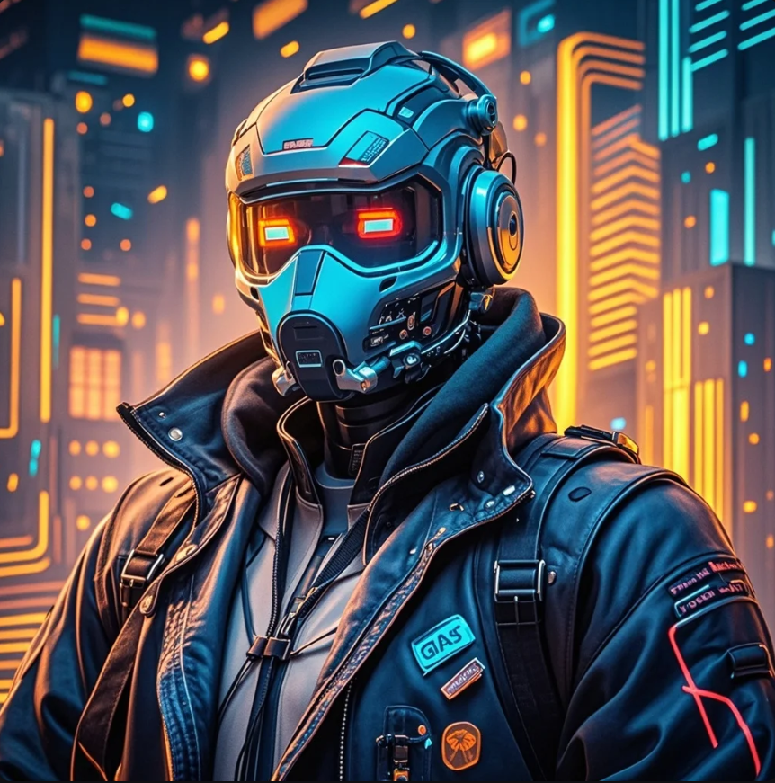 berbentuk avatar digital yang berubah ekspresi dan gaya berdasarkan preferensi pemilik, dengan overlay grafik AI dan blockchain.